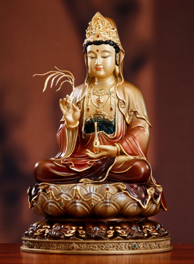 纯铜观音菩萨佛像居家用供奉太古彩南海大慈大悲观世音像佛堂摆件