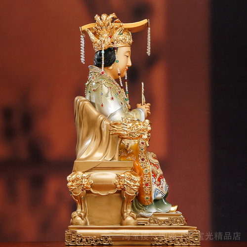 台湾纯铜贴金妈祖神像家用供奉湄洲海神妈祖娘娘天上圣母桌面摆件_虎窝淘