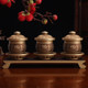 Taiwan all-copper incense burner with vase and fruit plate in front of Buddha