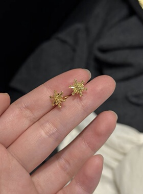 冬日初雪黄金色小雪花耳钉女轻奢精致小巧高级感耳饰