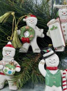 外贸陶瓷出口手绘圣诞礼物圣诞雪人挂件家居装饰品