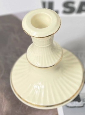 外贸尾单陶瓷浮雕描金罗马柱造型烛台餐桌摆件家居装饰