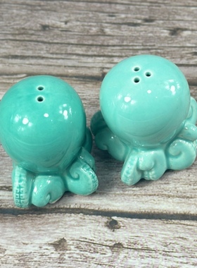 出口尾单陶瓷手绘可爱蓝色小章鱼调料胡椒粉瓶装饰摆件家居用品