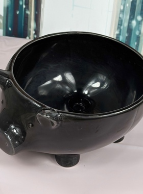 外贸出口陶瓷复古黑色釉下彩小猪造型水养花盆摆件装饰品家居