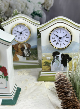 陶瓷钟表狗狗风景桌面摆件装饰品