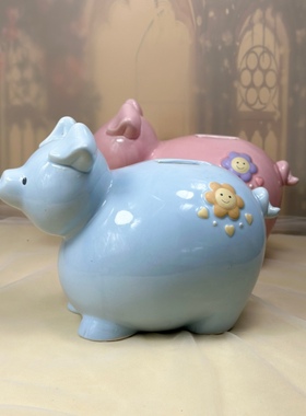 外贸出口陶瓷手绘动物存钱罐粉色蓝色小猪造型储蓄罐礼物装饰摆件