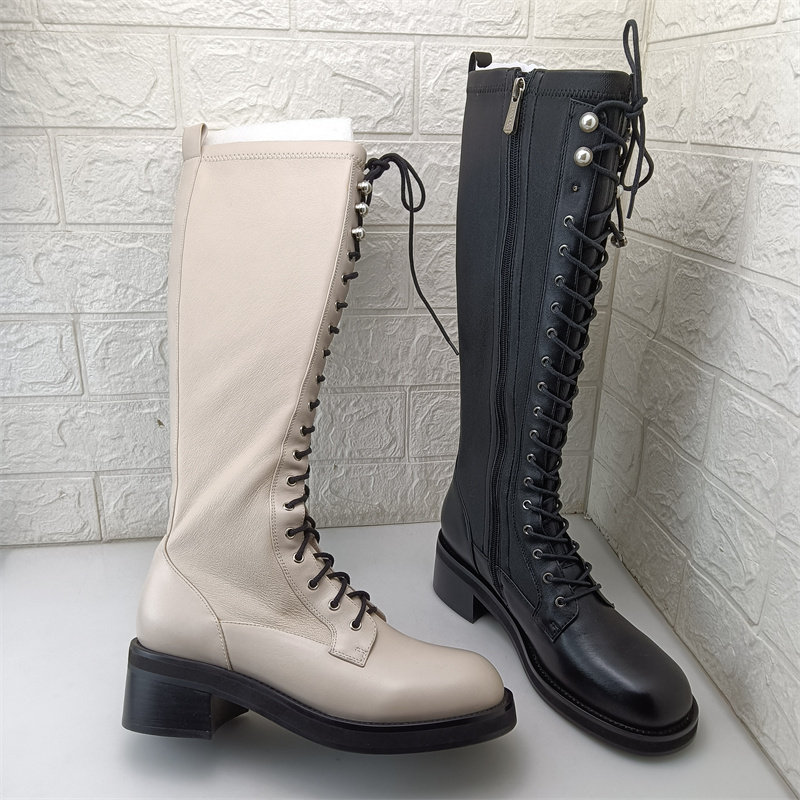 哈森品牌时装粗跟单里牛皮拼接样品高筒长靴骑士靴气质搭配女皮靴,淘宝优惠券,粉丝福利购,淘宝优惠卷