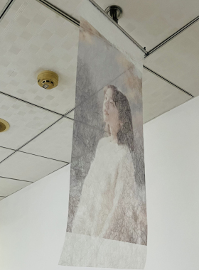 高端定制云丝纸隔断半透纱屏风纱幔布氛围画艺术云雾竹影禅意挂画