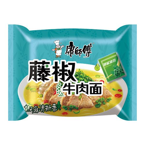 经典康师傅方便面藤椒牛肉面5袋量贩装包邮五连包夜宵泡面煮拉面 - 图0