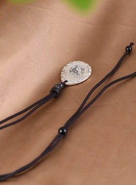 锤纹水滴太极八卦银色牌项链吊坠