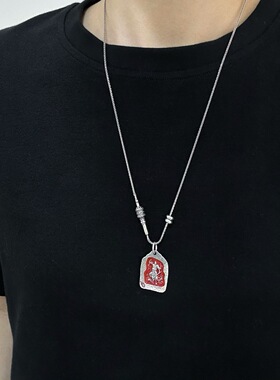 925纯银道家文化雨渐耳天师钟馗吊坠复古朱砂吊牌道系平安护身符