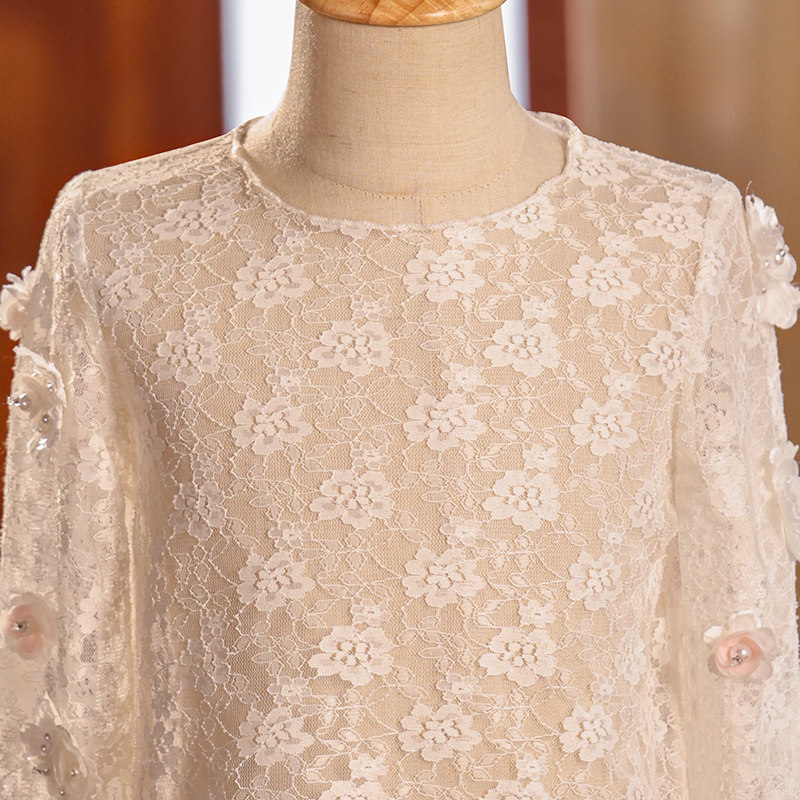 女童礼服主持人走秀演出裙蕾丝婚纱打底衫洋气内搭镂空春秋新品,淘宝优惠券,粉丝福利购,淘宝优惠卷