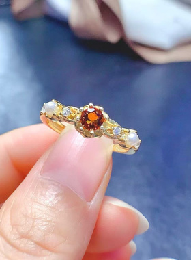 天然黄水晶纯银戒指女旺财运