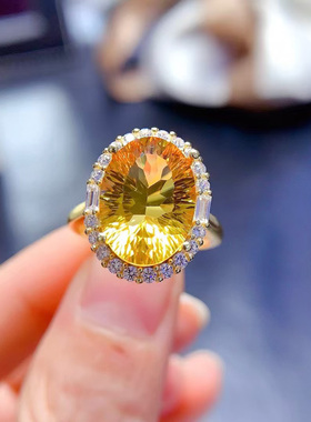 先鉴后发925银天然黄水晶戒指