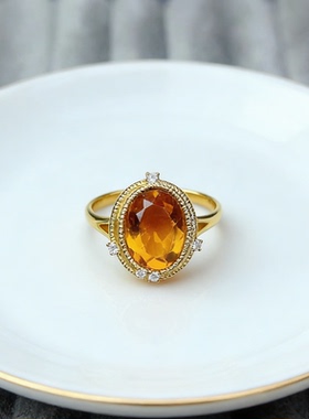 巴西天然黄水晶戒指鸽子蛋转运