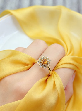 天然黄水晶S925开口戒指可复检