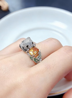 戒指女轻奢小众宝石开口食指环