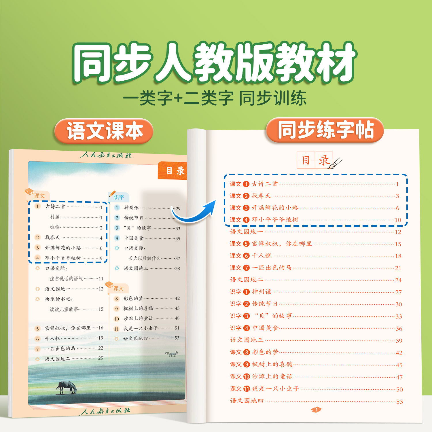 二年级下册练字帖小学语文上册字帖人教版下学期一二类字小学生专用写字带笔顺拼音生字贴练习每日一练一2下描红的练字
