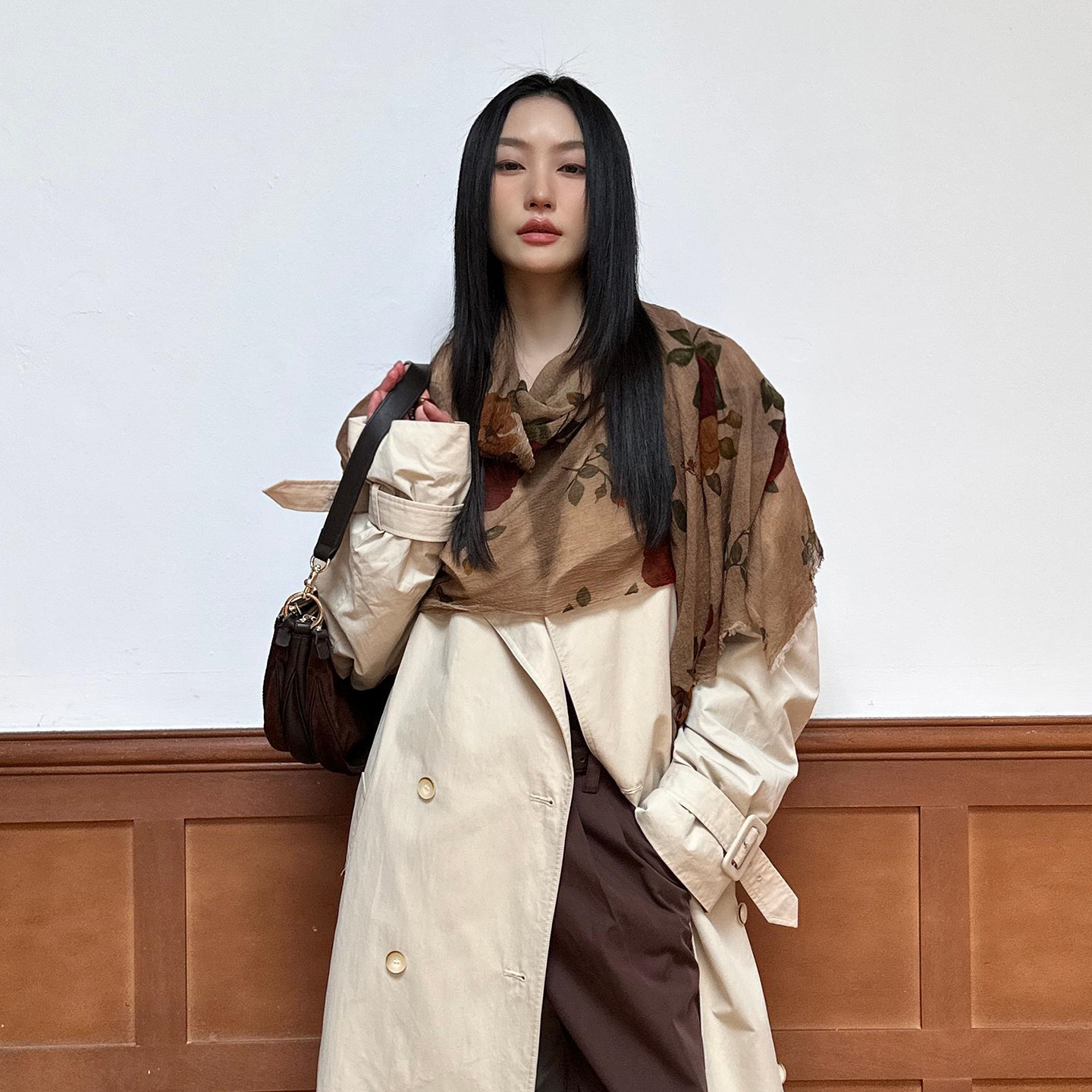 CNLEEWEI时尚新款德韵繁花玫瑰印花绵羊毛围巾CHENSHOP设计师品牌