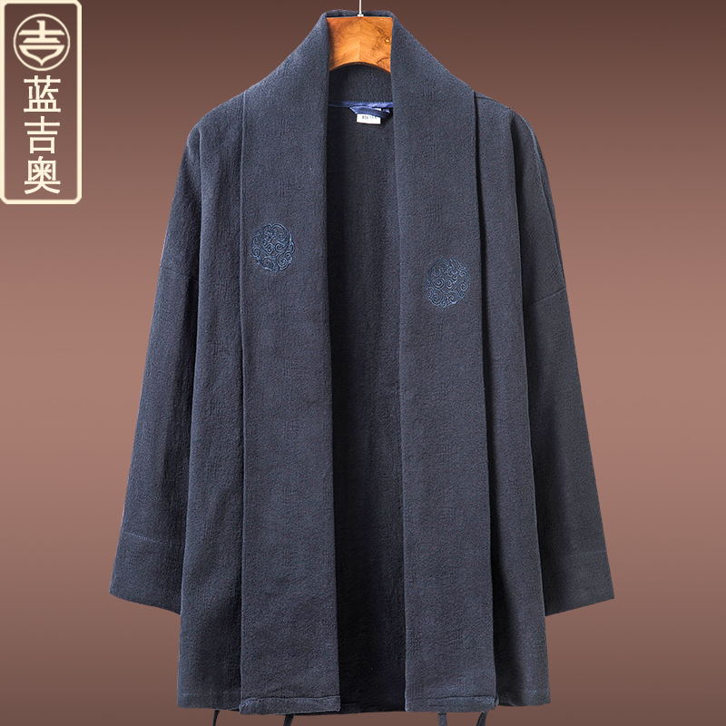 唐装男春秋长袖上衣中式男装居士服 蓝吉奥民族服装