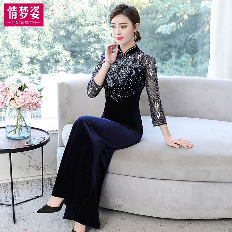 秋款贵夫人高端洋气金丝绒连衣裙 情梦姿连衣裙