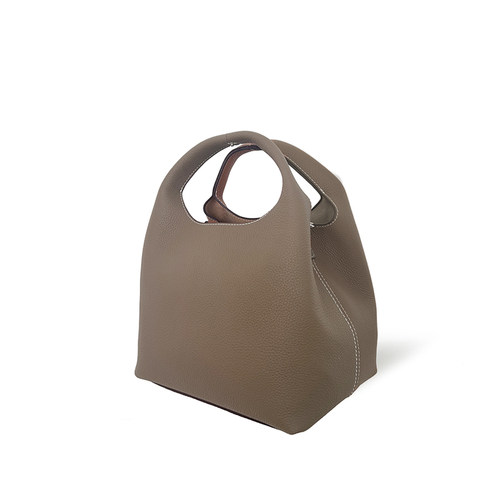 jpjclassic头层牛皮菜篮子包女单肩拼色水桶包百搭手提斜挎气质包 - 图0