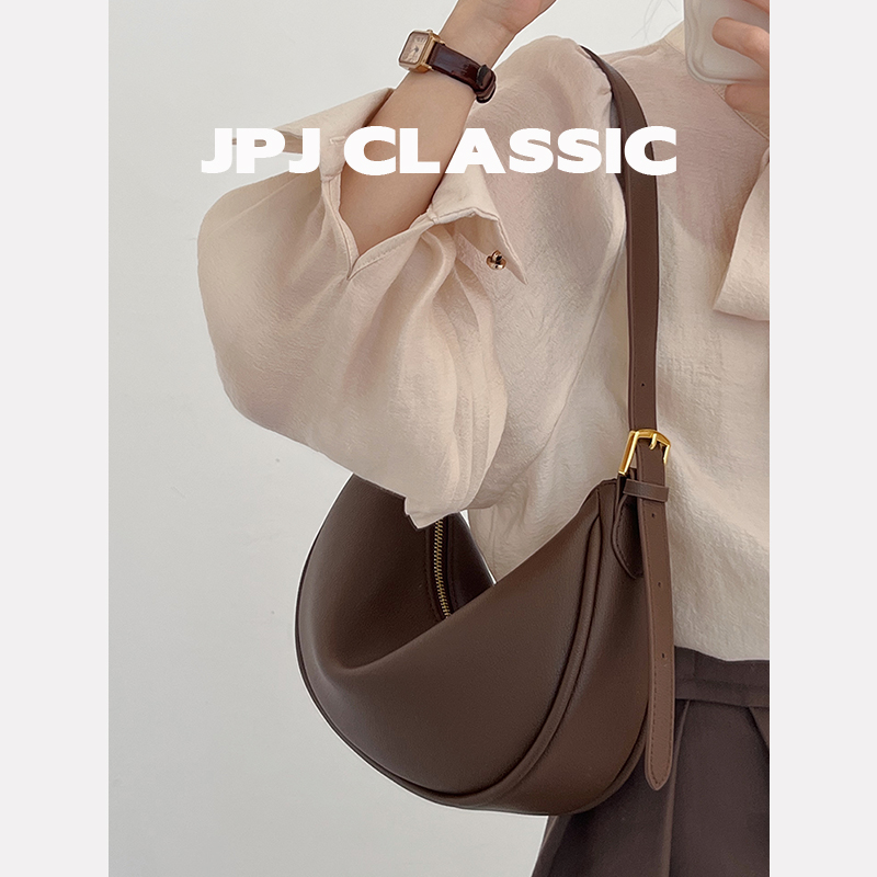 jpjclassic牛皮马鞍包女单肩斜挎休闲包ins风百搭新月包腋下包-图2