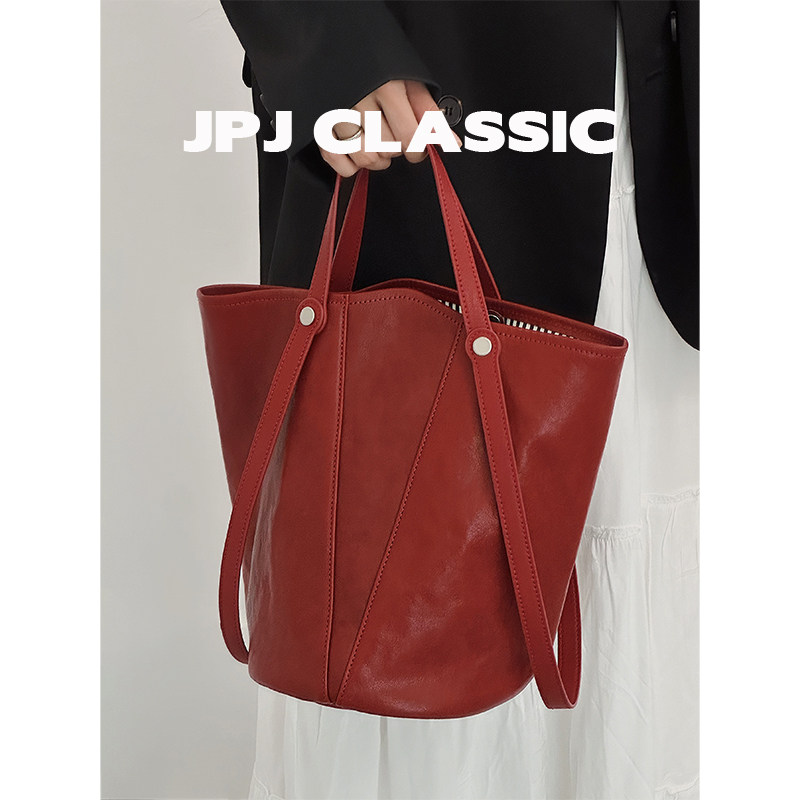 jpjclassic植鞣牛皮水桶包女单肩斜挎通勤包百搭手提包