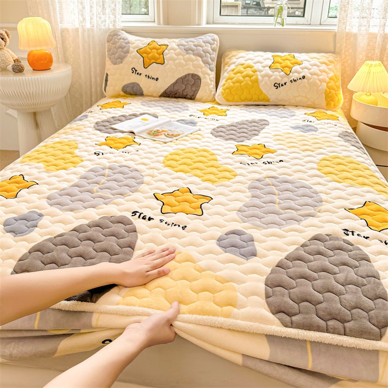 秋冬季保暖牛奶绒床笠单件加厚加密席梦思绒床垫保护套子2024爆款