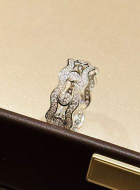 S925纯银精工高级感璀璨满钻露珠戒指女蕾丝排钻百搭叠戴精致指环