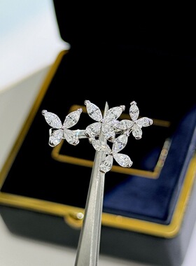 S925通体纯银高级感满钻马眼蝴蝶开口戒指镀铑轻奢百搭指环无logo