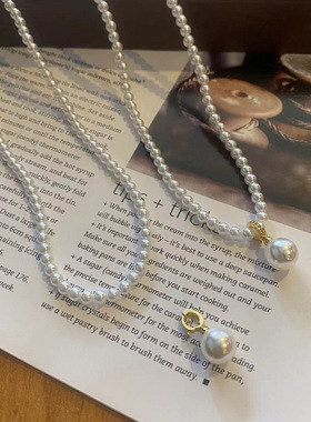 施家4MM小米珠搭配活扣12MM放珍珠吊坠精工高级感无瑕项链锁骨链