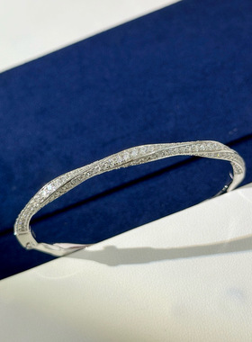 S925纯银半钻双面可戴银色满钻手镯女设计感简约气质螺旋镶钻手环