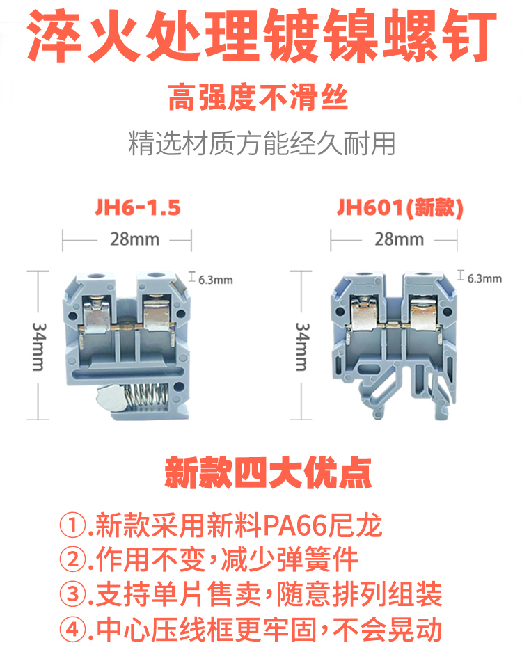 JH6-1.5组合型接线端子导轨式轨道式接线端子排 电压接线排连接器 - 图0