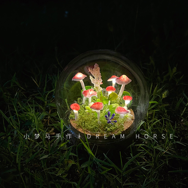 魔法森林蘑菇小夜灯手工diy材料包玻璃球微景观装饰摆件节日礼物 - 图3