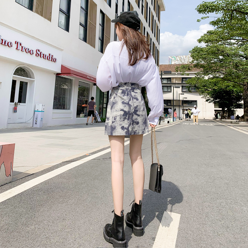 mlisland服饰旗舰店短裙女半身裙秋季新款显瘦高腰a字包臀裙裤秋冬洋气扎染裙子2