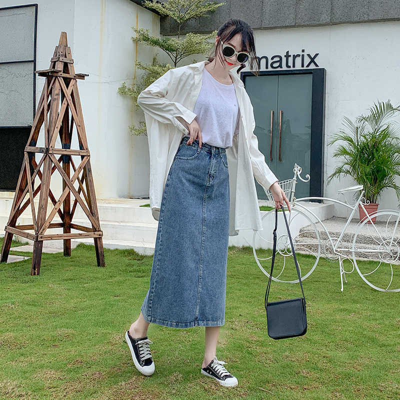 mlisland服饰旗舰店牛仔半身裙女夏中长款高腰新款秋冬显瘦a字裙复古包臀长裙子3