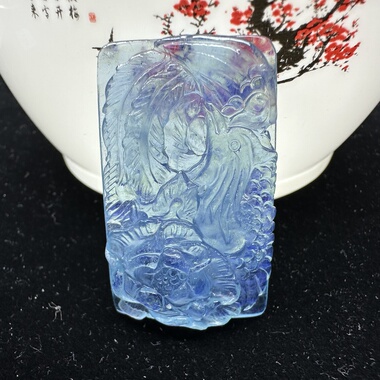 海蓝凤仪佩 天然海蓝宝吊坠无事牌雕刻挂件 晶体干净一物一图