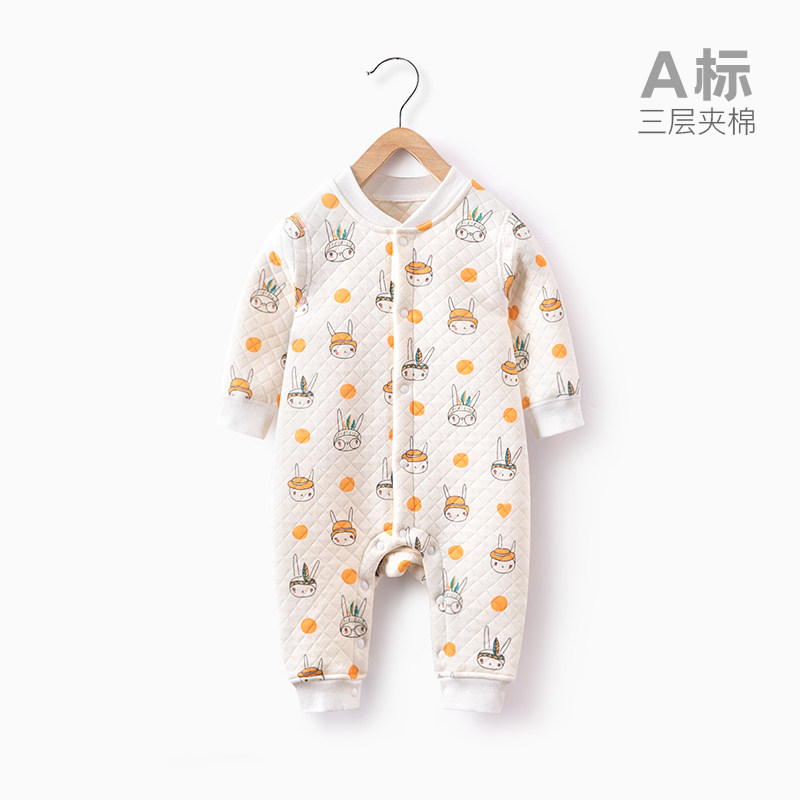 新生儿秋季纯棉夹棉连体初生爬服 巴布乐园连身衣/爬服/哈衣