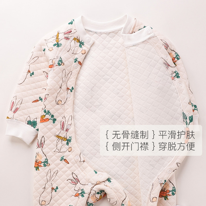 保暖新生儿哈衣服宝宝夹棉纯色棉 巴布乐园连身衣/爬服/哈衣
