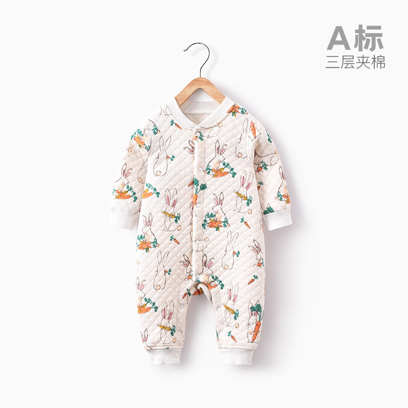 新生秋装宝宝连体衣服加厚夹棉爬服 巴布乐园连身衣/爬服/哈衣