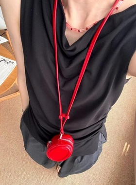 圆盒首饰包挂脖斜挎小众设计女士轻奢小众高级感高颜值日常百搭潮