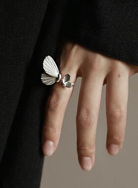 不规则立体蝴蝶开口戒指女小众设计感可调节食指戒冷淡风网红指环