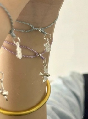 三七银复古老银小鸟画眉鸟喜鹊隔珠手串挂件吊坠编绳手链DIY配饰