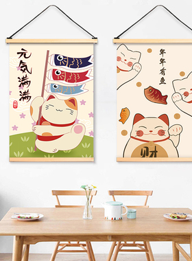 招财猫ins网红背景布挂布宿舍客厅背景墙装饰布画免打孔布艺挂画