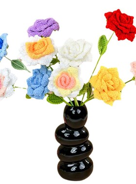 成品手工编织毛线玫瑰花束仿真花永生花七夕节情人节三八节礼物
