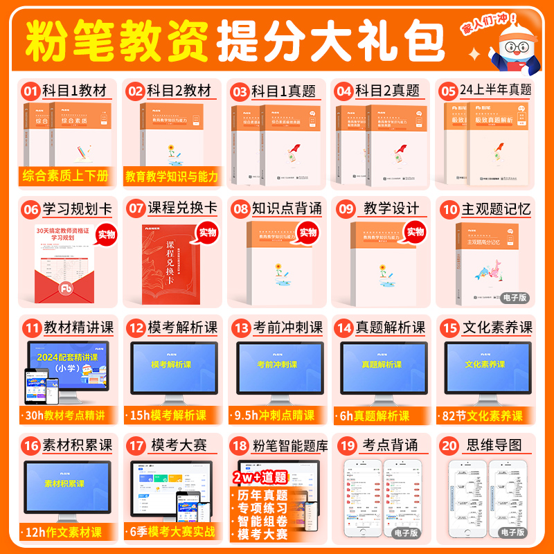 粉笔教资小学2024年下半年教师证资格用书综合素质教育教学知识与能力历年真题库刷题试卷笔试数学语文英语教资考试资料小学-图1