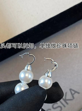赫本风正圆强光施家澳白色珍珠项链女双环锆石法式轻奢颈链锁骨链