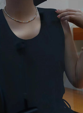 S925银施家珍珠项链女糖果彩色小米珠ins时尚颈链锁骨链2024爆款