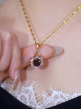 紫色圆形水晶钛钢项链女2025新款潮高级感轻奢小众锁骨链颈链配饰